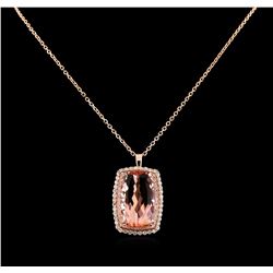 GIA Cert 21.91 ctw Morganite and Diamond Pendant With Chain - 14KT Rose Gold