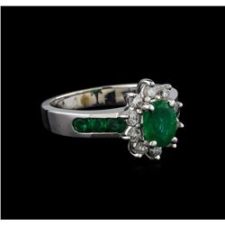 1.25 ctw Emerald and Diamond Ring - 14KT White Gold