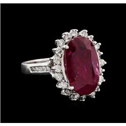 GIA Cert 5.16 ctw Ruby and Diamond Ring - 14KT White Gold