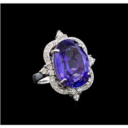 GIA Cert 16.34 ctw Tanzanite and Diamond Ring - 14KT White Gold