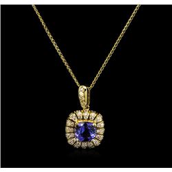 2.27 ctw Tanzanite and Diamond Pendant With Chain - 14KT Yellow Gold