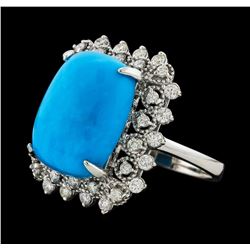 9.51 ctw Turquoise and Diamond Ring - 14KT White Gold