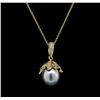 Image 1 : Pearl and Diamond Pendant With Chain - 14KT Yellow Gold