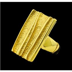 Ridged Style Rectangle Elastic Ring - Gold Plated