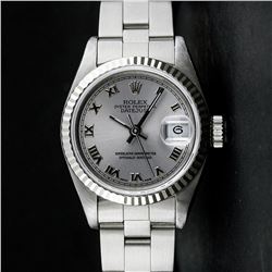 Rolex SS Slate Grey Roman With Square Track Oyster Band DateJust Ladies Watch