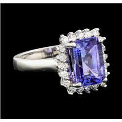 4.82 ctw Tanzanite and Diamond Ring - 14KT White Gold