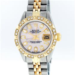 Rolex Two-Tone Pink MOP Baguette and Pyramid Diamond DateJust Ladies Watch