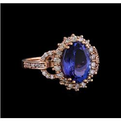 3.93 ctw Tanzanite and Diamond Ring - 14KT Rose Gold