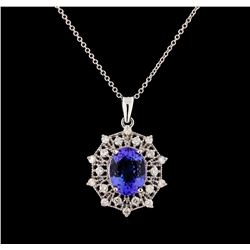 3.77 ctw Tanzanite and Diamond Pendant With Chain - 14KT White Gold