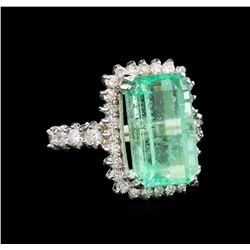 GIA Cert 9.60 ctw Emerald and Diamond Ring - 14KT White Gold