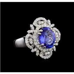 3.76 ctw Tanzanite and Diamond Ring - 14KT White Gold