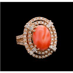 5.89 ctw Pink Coral and Diamond Ring - 14KT Rose Gold