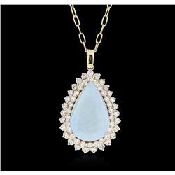 14KT Yellow Gold 13.37 ctw Opal and Diamond Pendant With Chain