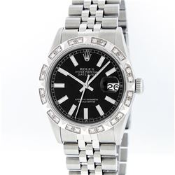 Rolex Stainless Steel Black Index Pyramid Diamond DateJust Men's Watch