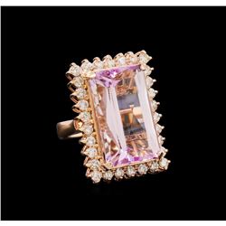 21.94 ctw Kunzite and Diamond Ring - 14KT Rose Gold