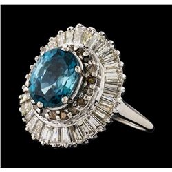 2.34 ctw Blue Zircon and Diamond Ring - 14KT White Gold