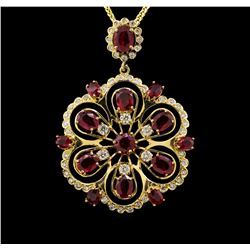 14KT Yellow Gold 9.82 ctw Ruby and Diamond Pendant With Chain