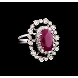 GIA Cert 5.36 ctw Ruby and Diamond Ring - 14KT White Gold