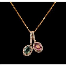 14KT Rose Gold 1.46 ctw Tourmaline and Diamond Pendant With Chain