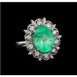 GIA Cert 5.88 ctw Emerald and Diamond Ring - 14KT White Gold