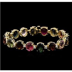 35.00 ctw Multi-Color Tourmaline and Diamond Bracelet - 14KT Yellow Gold