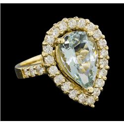 4.08 ctw Aquamarine and Diamond Ring - 14KT Yellow Gold