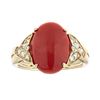 Image 1 : 3.80 ctw Coral and Diamond Ring - 14KT Yellow Gold