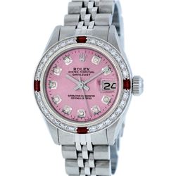 Rolex Stainless Steel Diamond and Ruby DateJust Ladies Watch