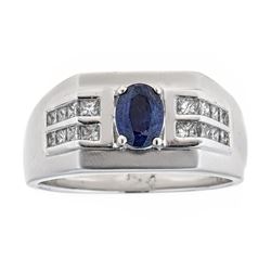 1.15 ctw Sapphire and Diamond Ring - 14KT White Gold