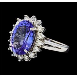 6.33 ctw Tanzanite and Diamond Ring - 14KT White Gold