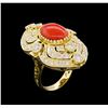 Image 4 : 14KT Yellow Gold 4.40 ctw Coral and Diamond Ring