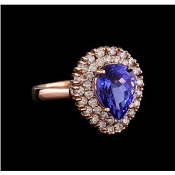 3.45 ctw Tanzanite and Diamond Ring - 14KT Rose Gold