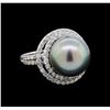 Image 1 : Pearl and Diamond Ring - 14KT White Gold