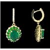 Image 2 : 10.10 ctw Emerald and Diamond Earrings - 14KT Yellow Gold