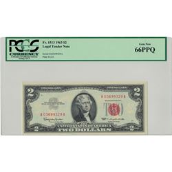 1963 $2 PCGS Gem New 66PPQ Legal Tender Note