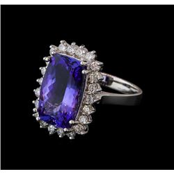 6.31 ctw Tanzanite and Diamond Ring - 14KT White Gold