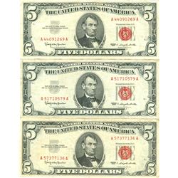 1963 $5 VG/XF Red Seal Note Lot of 3