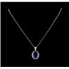 Image 1 : 7.88 ctw Amethyst and Diamond Pendant With Chain - 14KT White Gold