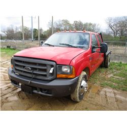 2000 FORD F530 FLATBED, VIN/SN:1FDWW36F6YED55254 - CREW CAB, V8 DIESEL ENGINE, 6 SPEED TRANS, FLATBE