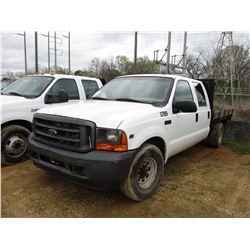 2001 FORD F350 FLATBED, VIN/SN:1FTSW30L71ED78789 - CREW CAB, V8 GAS ENGINE, A/T, 10' FLATBED BODY, O