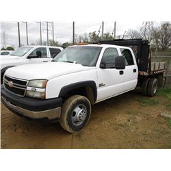 2006 CHEVROLET 3500 FLATBED, VIN/SN:1GBJC33226F123111 - CREW CAB, DURAMAX DIESEL ENGINE, A/T, P/S, A