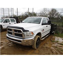 2012 DODGE RAM 3500 FLATBED TRUCK, VIN/SN:3C7WDSCL2CG304157 - CREW CAB, CUMMINS TURBO DIESEL ENGINE,
