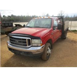 2004 FORD F350 FLATBED, VIN/SN:1FDWX37P54EC10883 - 4X4, POWER STROKE V8 ENGINE, 6 SPEED TRANS, ALUMI