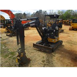 2015 JOHN DEERE 26G MINI EXCAVATOR, VIN/SN:260491 - 4' STICK, QUICK COUPLER, 12" BUCKET, AUX HYD, BL