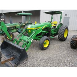 1986 JOHN DEERE 2350 FARM TRACTOR, VIN/SN:764706 - 270TL FRONT LOADER, 3 PTH, PTO, CANOPY, METER REA