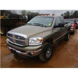 2008 DODGE RAM 2500 PICK UP, VIN/SN:3D7K528A98G178112 - 4X4, CREW CAB, CUMMINS DIESEL ENGINE, ODOMET
