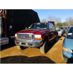 2001 FORD F250 PICKUP, VIN/SN:1FTNX21S21EA64994 - 4X4, EXT CAB, GAS ENGINE, A/T, ODOMETER READING 19