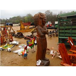 TEAK WOOD HAND CARVED INDIAN, 80" TALL