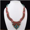 Image 1 : Tibet Hand Made Natural Turquoise & Coral Necklace