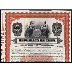 Republica de Cuba, 1915 Specimen Bond.